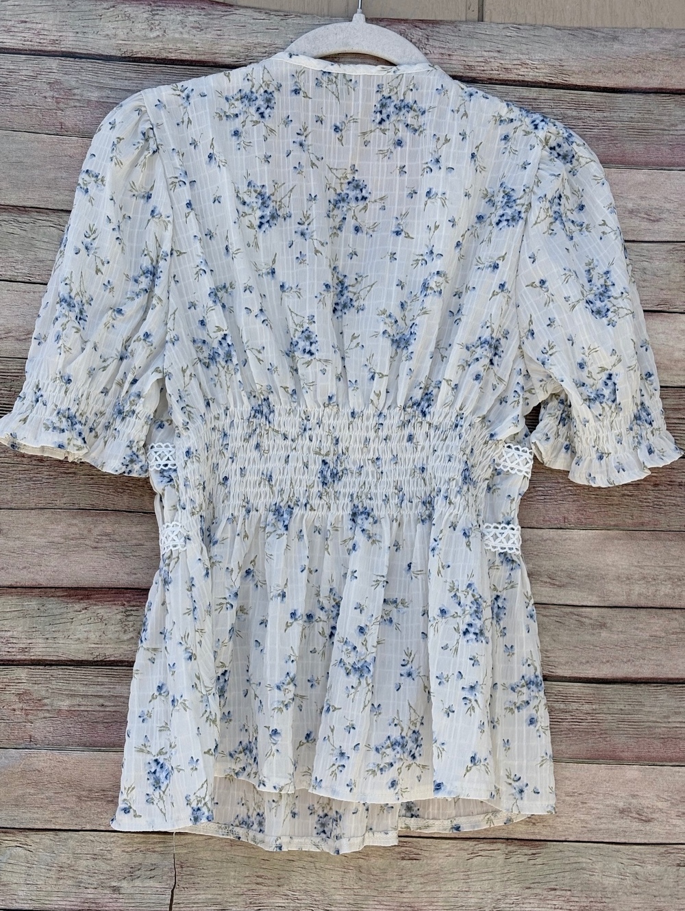 Y2K Babydoll V-Neck Women's M Blue  Floral Lace Peplum Boho Romantic Cottagecore - Picture 8 of 12